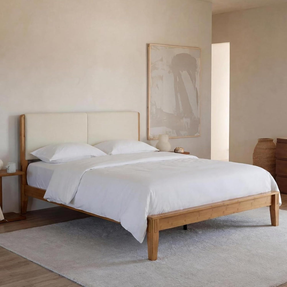 Yechen King Size Bamboo Joinery Bed, Japanese Bed Frame with Headboard