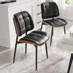 Dining Chairs Set of 4, Black Mid Century Modern Dining Room Chair, Upholstered Faux Leather Kitchen Chairs with Thick Cushion and Walnut Bentwood Back for Kitchen Dining Room, Black