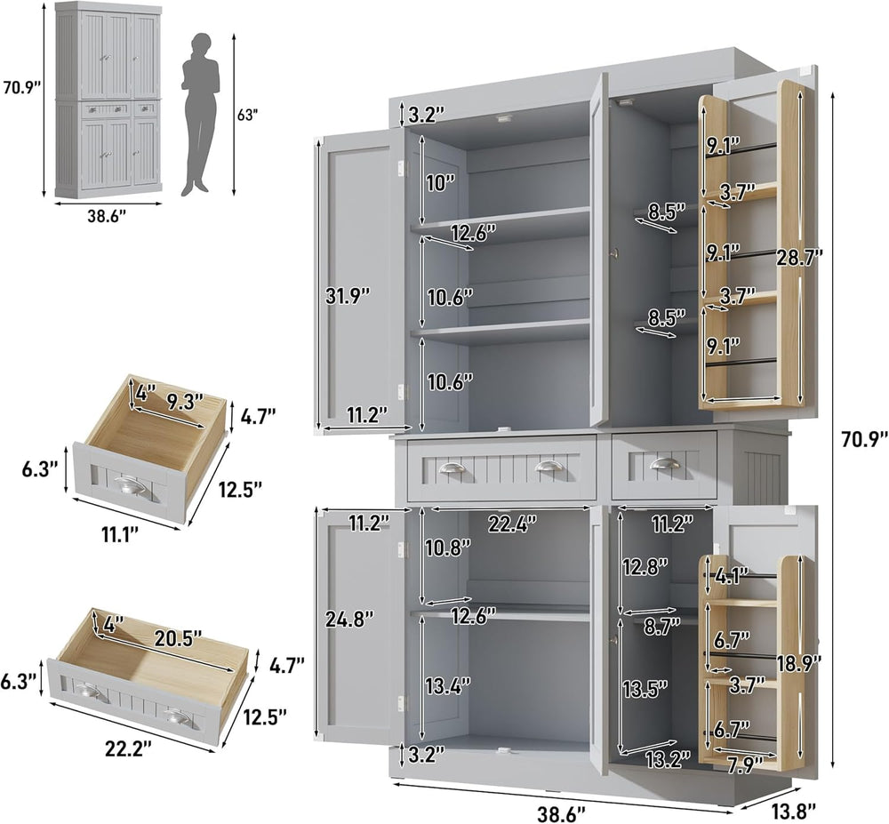 71" Tall Kitchen Cabinet Pantry Storage,Modern Kitchen Hutch Cabinet wit...
