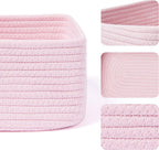 Small Storage Baskets for Organizing | Closet Organizer Bins | Shelf Toy Basket | Woven Rope Baskets | Cube Decorative Box | Shallow Basket | 11.5x7.5x4.7” | 3 Packs Pink