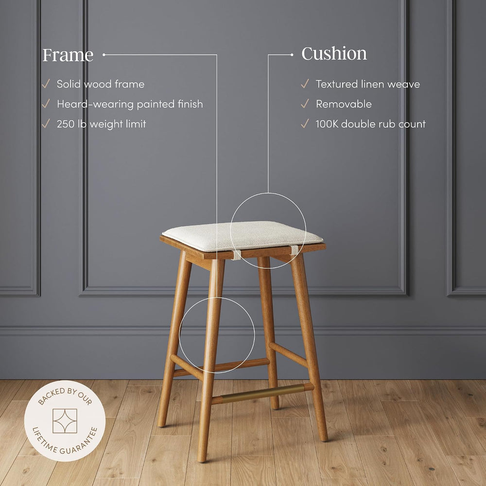 Nathan James Barker Counter Height Solid Wood Barstool with Upholstered Cushi...