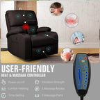 Rocking Recliner Chair, Massage Rocker Recliner Chair with Vibration Massage and Heat, USB and Type-C Ports,360° Swivel Faux Leather Chairs, Living Room, Bedroom, Nursery, RV, Brown