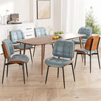 Dining Chairs Set of 2, Mid Century Modern Dining Room Chair with Thick Cushion, Upholstered Faux Leather Kitchen Chairs with Walnut Bentwood Back for Kitchen Dining Room, Blue