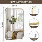 Gold Bathroom Mirror, 48x30 Inch Brushed Gold Mirror, Aluminum Alloy Framed Rectangle Bathroom Mirror for Over Sink, Anti-Rust Wall Mirror (Horizontally or Vertically)