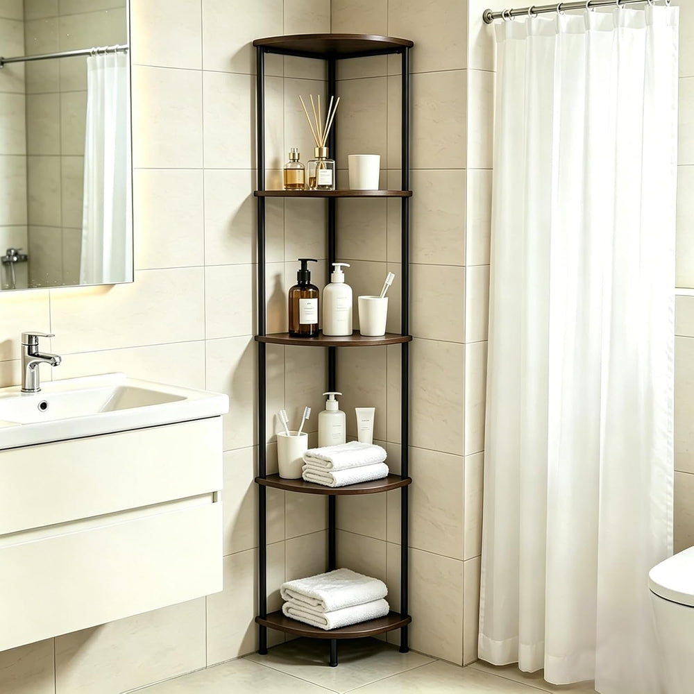 Corner Shelf Stand 5 Tier, Tall Slim Corner Bookshelf, Small Storage Display ...