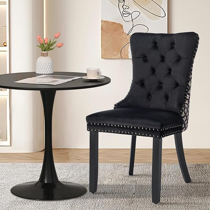 SoarFlash Kitchen Table and Chairs for 2, 31.5" Dining Table Set for 2 with Velvet Upholstered Chairs, 3 Piece Round Kitchen Table Set, Dining Room Table Set for Small Space, Apartment, Black/Black