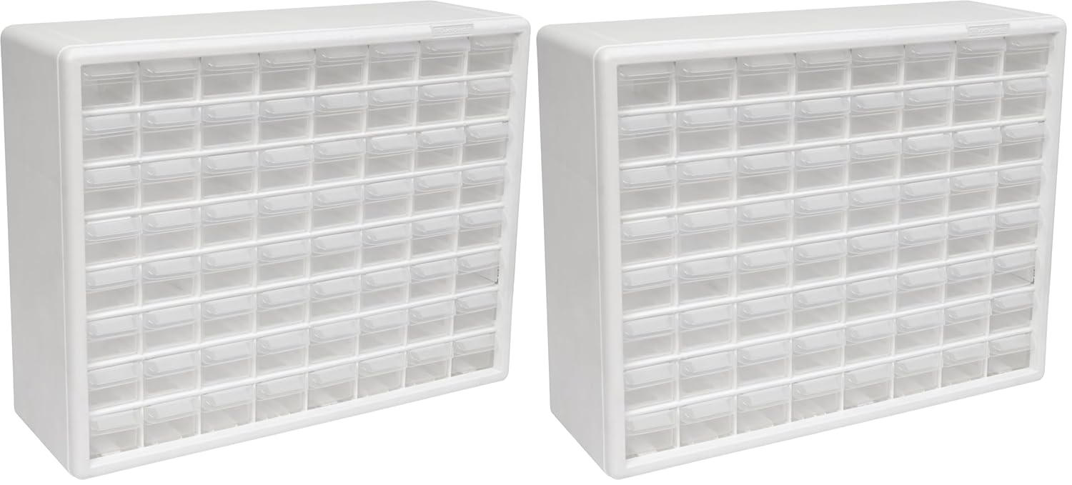 Akro-Mils 64-Drawer Plastic Drawer Storage Cabinet for Garage Organization, Bead Organizer, Building Bricks Storage, Teacher Toolbox, Makeup Organizer, 20-Inch W x 6-Inch D x 16-Inch H, 10164 White