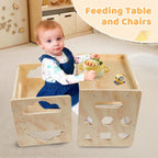 Montessori Table and Chair Set, Toddler Table and Chair Set, for 1-3 Kids | Wooden, Adjustable Chair, with Blackboard, Kids Table and Chairs Furniture, for Eating, Drawing, Reading, Play