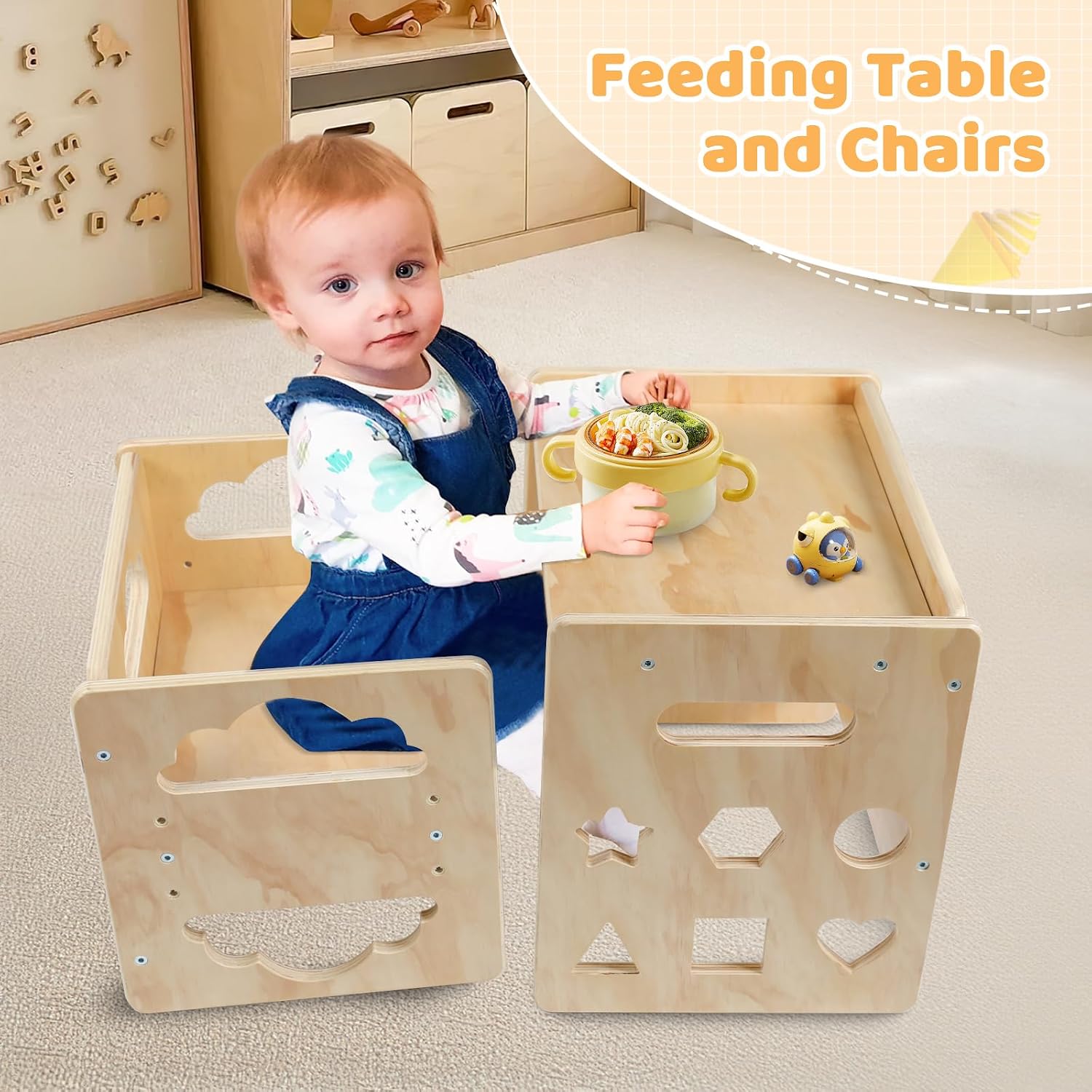Montessori Table and Chair Set, Toddler Table and Chair Set, for 1-3 Kids | Wooden, Adjustable Chair, with Blackboard, Kids Table and Chairs Furniture, for Eating, Drawing, Reading, Play
