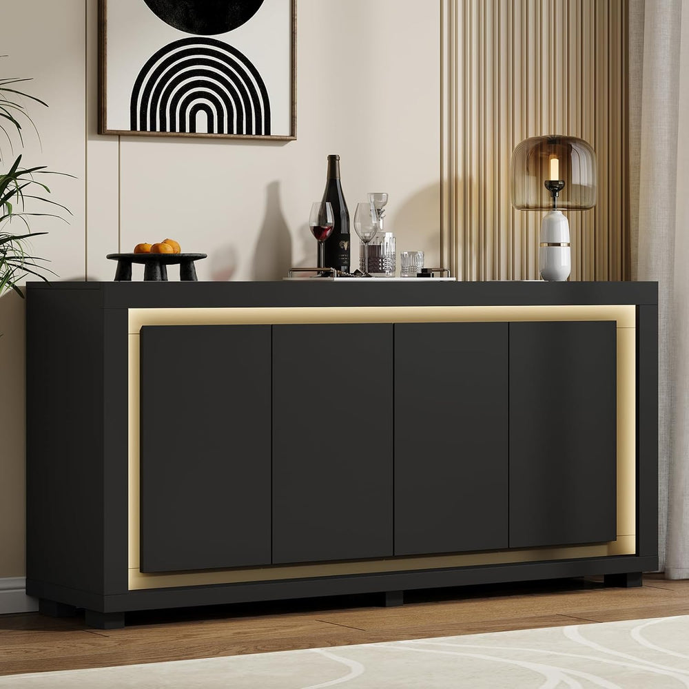 63"Sideboard Buffet Cabinet,Kitchen Buffet Storage Cabinet with Power Ou...