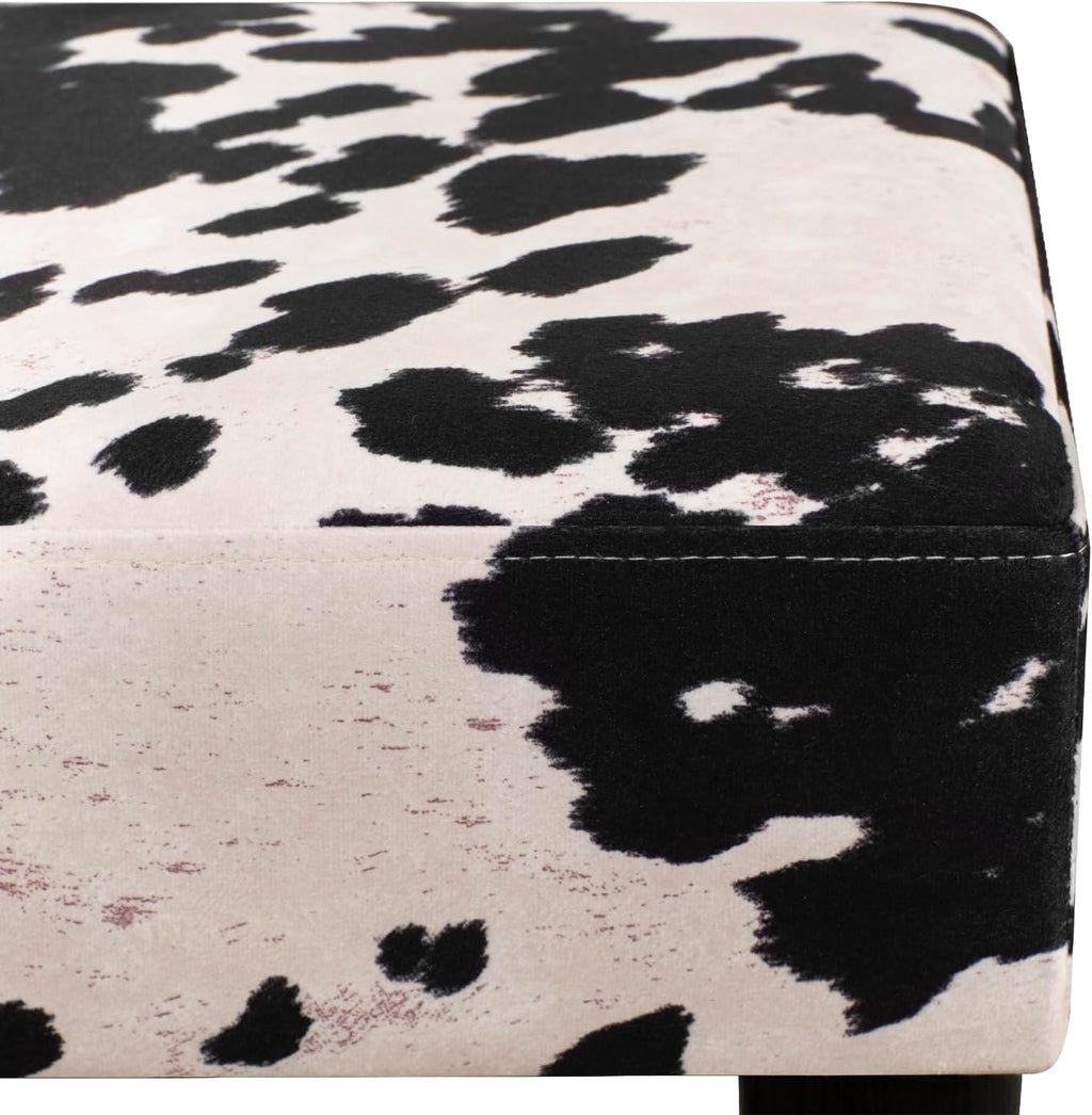 Adeco Small Cow Print Ottoman Foot Stool with Legs, Small Footstool, Fabric Seat with Thick Cushion, for Living Room, Bedroom, Entryway, 335 lb Weight Capacity