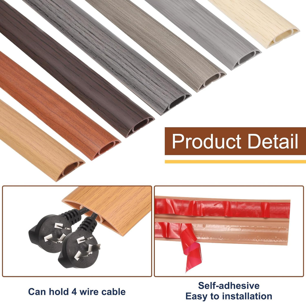 HARFINGTON 4ft Cord Cover Floor W0.6 x H0.33 Inner Channel PVC Hide Extension Cable Floor Wire Hider Wire Covers Protector for Prevent Cable Trips Cables Management, Wood Grey