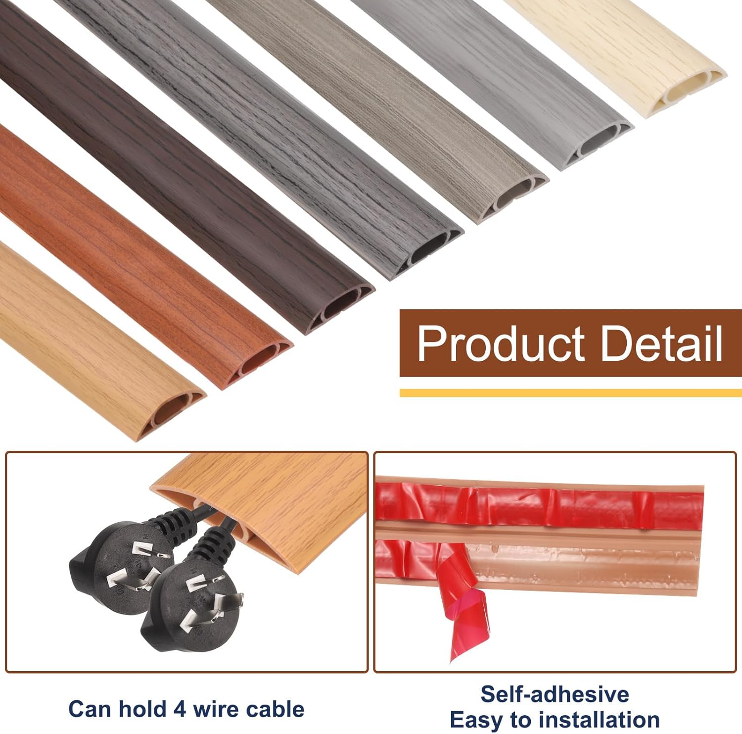 HARFINGTON 4ft Cord Cover Floor W0.6 x H0.33 Inner Channel PVC Hide Extension Cable Floor Wire Hider Wire Covers Protector for Prevent Cable Trips Cables Management, Wood Grey
