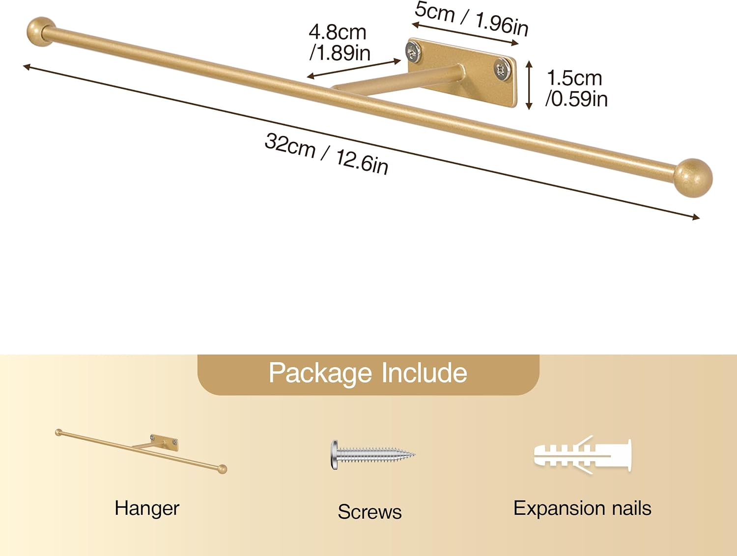 Wall Hanging Jewelry Organizer 12.6", Screws Included, Gold 4-Pack | for Earring, Bracelet, Rings, Hairband, Sunglasses