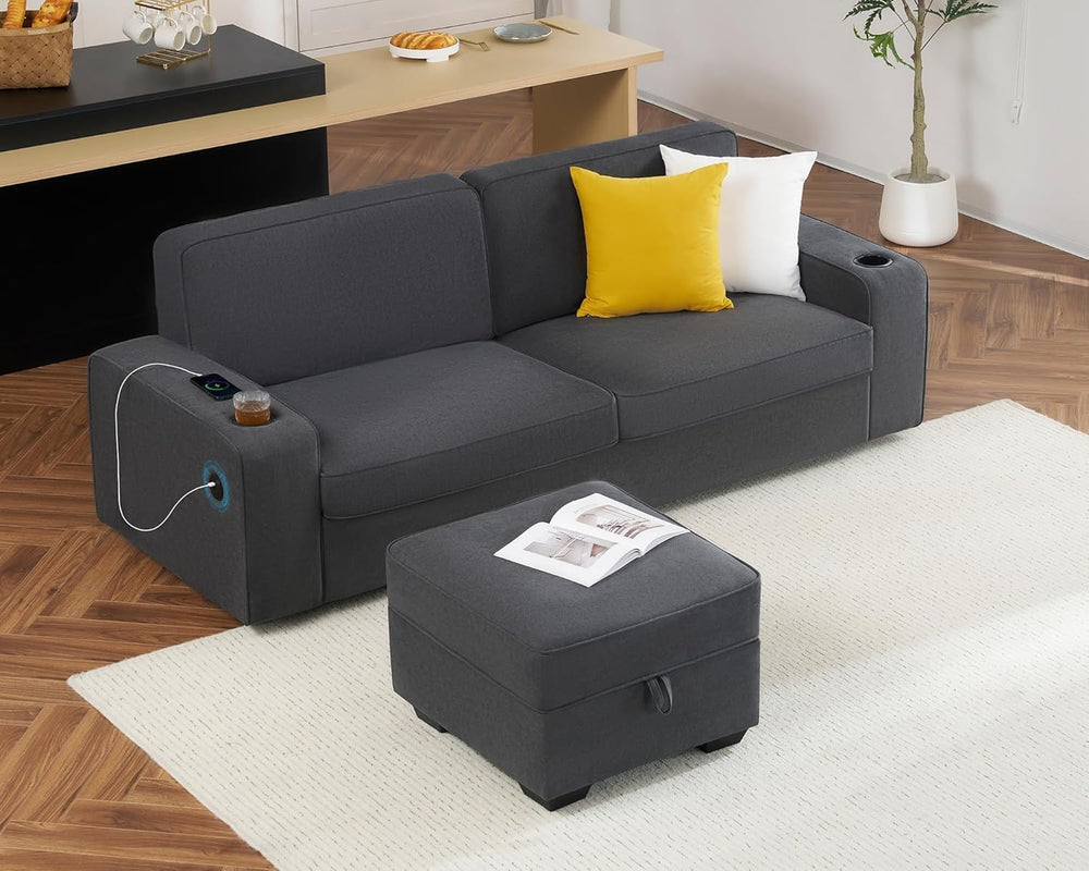 AMERLIFE Upholstered Storage Ottoman Footrest, Charcoal Grey | Storage Ottoma...
