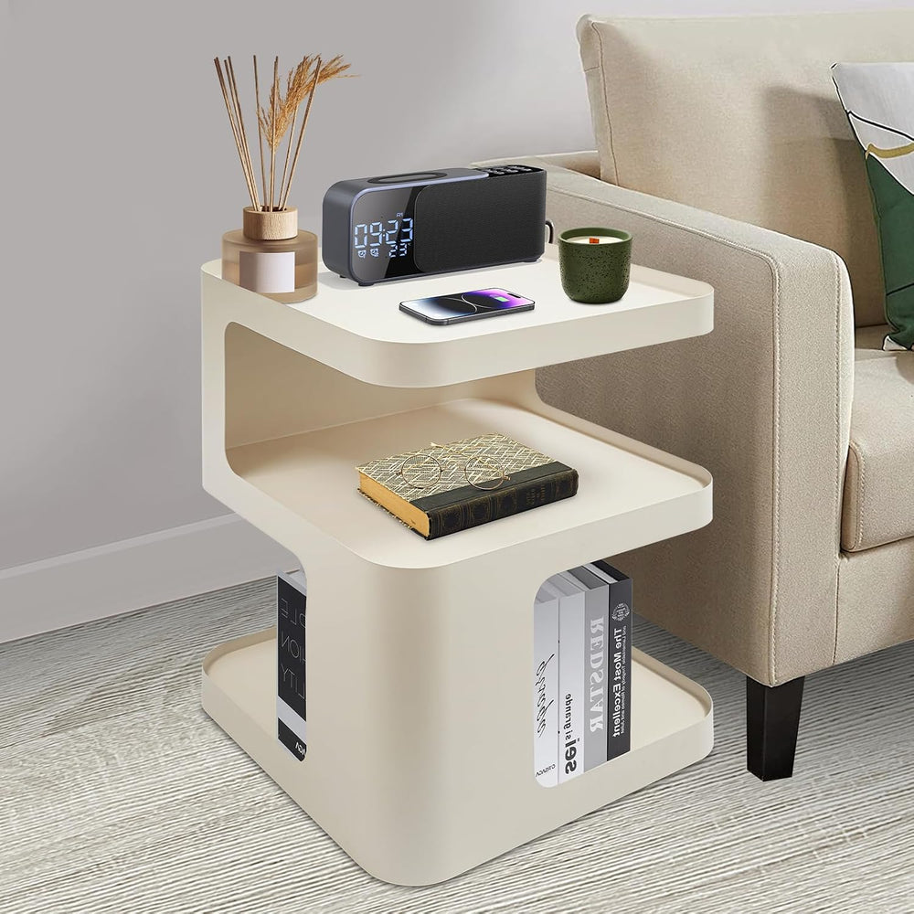 Modern End Tables 3 Tier Small Nightstand Metal Side Table with Storage Accen...