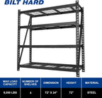 BILT HARD 72" W x 24" D Heavy Duty Garage Shelving, 72" H Storage Shelves, 5-Tier Industrial Metal Shelving Units with Adjustable Shelf, Steel Wire Utility Storage Shelves, 8000 LBS