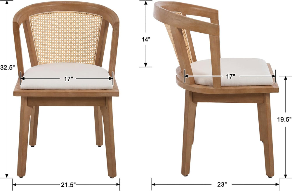 EALSON Rattan Mid Century Dining Chairs Set of 2 Modern Farmhouse Wooden Dini...
