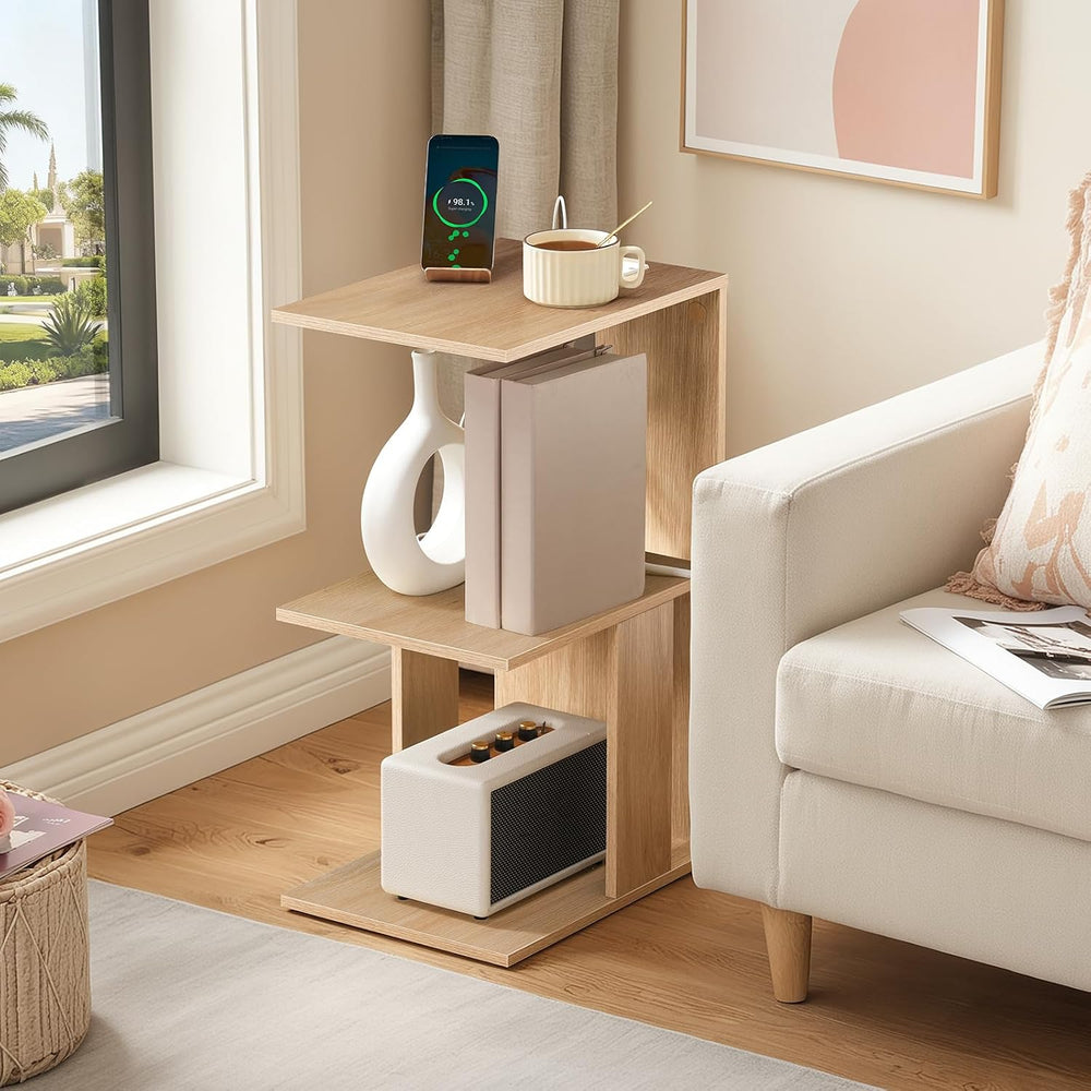 MAHANCRIS End Table with Charging Station, C-Shaped Narrow Side Table, Natura...