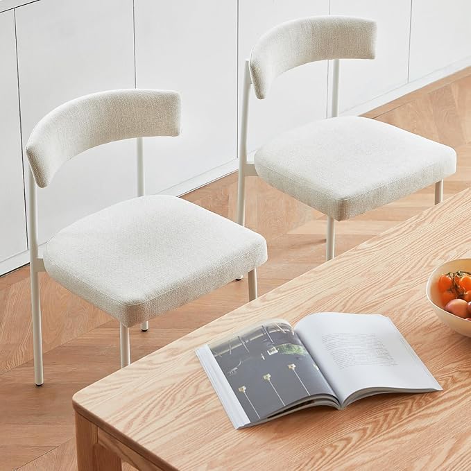 Beige Fabric Dining Chairs Set of 4, Armless Upholstered Kitchen Chair,Modern Dining Room Chair with Curved Backrest