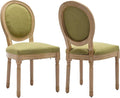 French Country Dining Chairs Set of 2, Olive Green Kitchen & Dining Room Chairs Set of 2, Linen Upholstered Dining Chairs, Wood Legs, Sillas De Comedor (Fabric, Olive, 2Pcs)