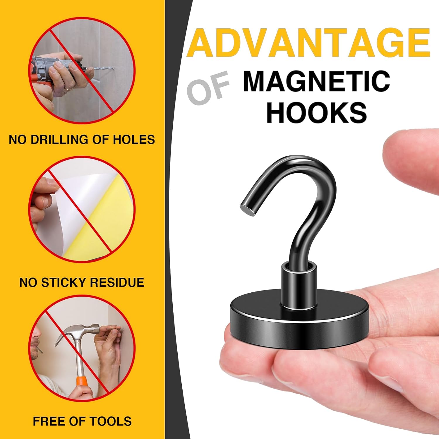 DIYMAG Black Magnetic Hooks, 170 LB Heavy Duty Strong Magnets with Hook, Rare Earth Neodymium Magnet for Hanging, Magnetics Hanger for Curtain, Home, Kitchen, Workplace, 6 Packs