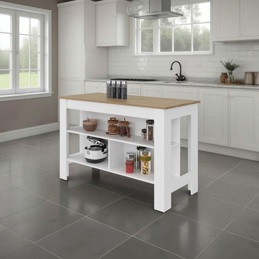 Kitchen Island with Open Storage Shelves for Home Organization | Space-saving...