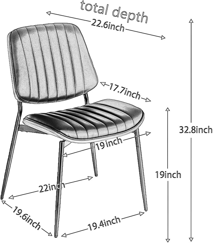 Dining Chairs Set of 4, Mid Century Modern Accent Dining Room and Kitchen Chairs, Upholstered PU Leather Vertical Stripe Chairs for Vanity with Walnut Bentwood and Metal Legs, Orange