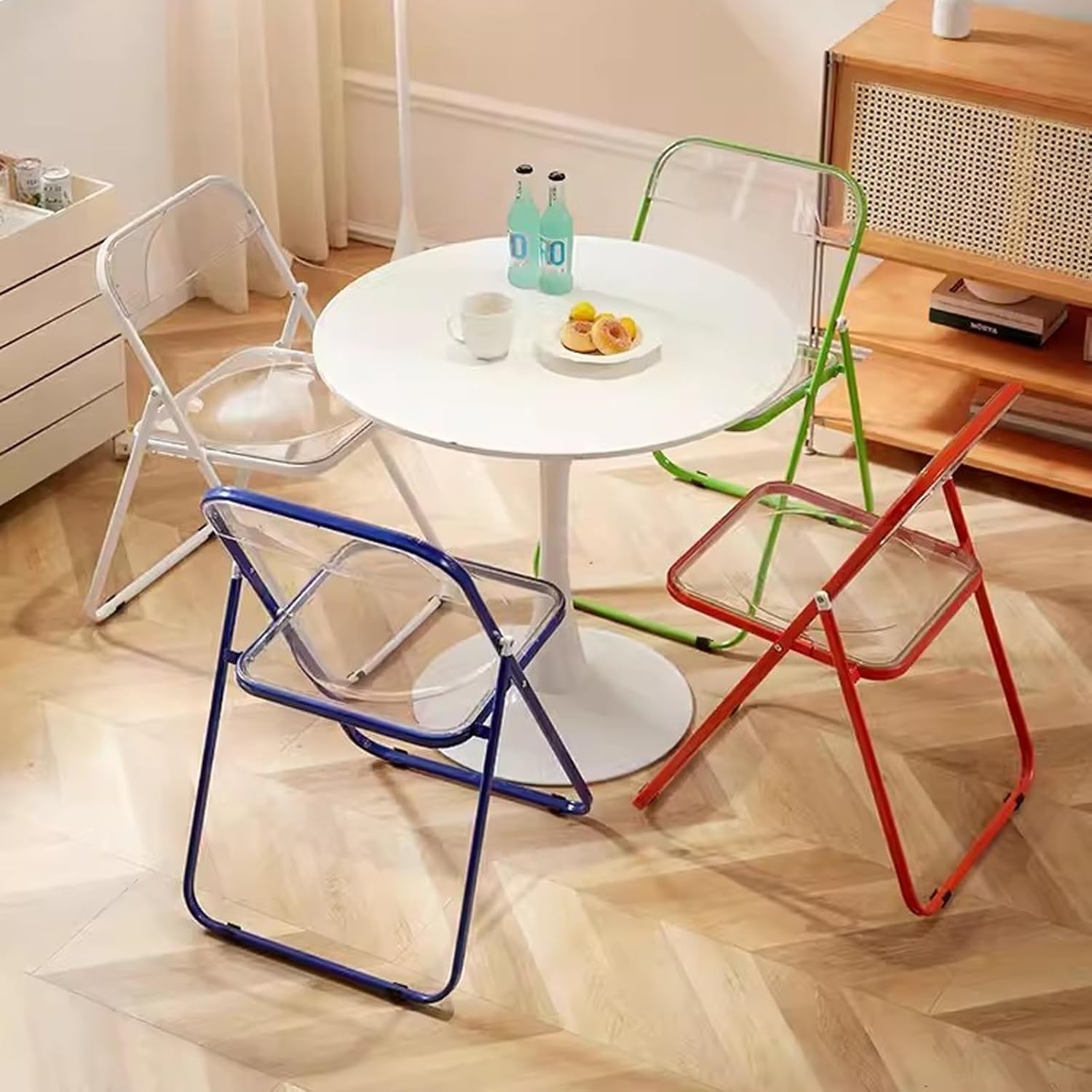 Acrylic Folding Chairs, Clear Foldable and Stackable, PVC Plastic Panel & Metal Frame, for Outside Inside(Black)