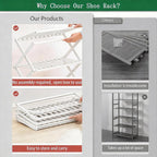3 Tier Bamboo Shoe Rack White,Portable Folding Shoe Storage Rack,Without Installation Small Shoe Rack Perfect for Corridors, Drom, Bedrooms and Small Spaces