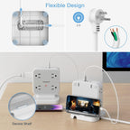 Power Strip Tower Surge Protector, TESSAN 8 AC Outlets with 3 USB (1 USB C Port), 5 FT Flat Plug Extension Cord with 900 Joules Protection, Desk Charging Station for Home Office Supplies, Dorm Room