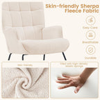 Furniliving Nursery Rocking Chair Modern Armchair Upholstered Glider Rocking Chair Nursery Chair Reading Chair with High Backrest Solid Wood Base for Bedroom, Living Room, Office, White, Teddy