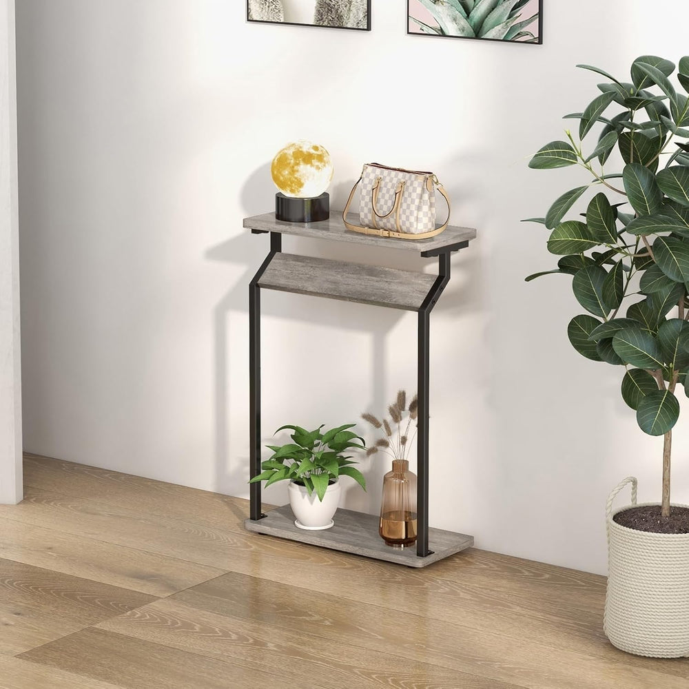 Livofloral Narrow Side Table for Small Spaces, 2-Tier Sofa Table, Grey