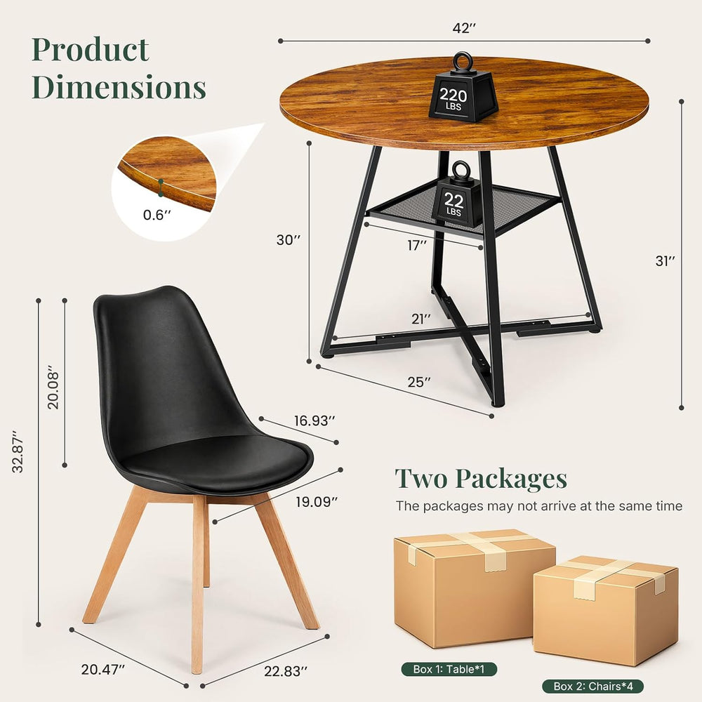 42in Round Dining Table Set for 4, Kitchen Table with Chairs | Circle Table, ...