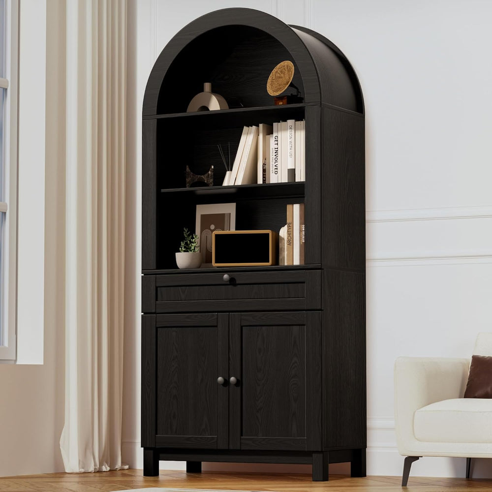 Arched Pantry Cabinet, 71" Kitchen Pantry Cabinet with Smooth Gliding Dr...