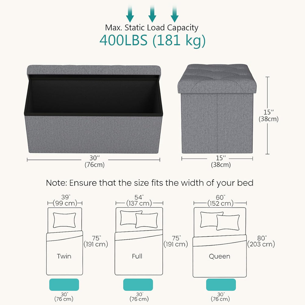 30 Inches Storage Ottoman, Folding Storage Ottoman Bench,Ottomans Foot Rest, ...