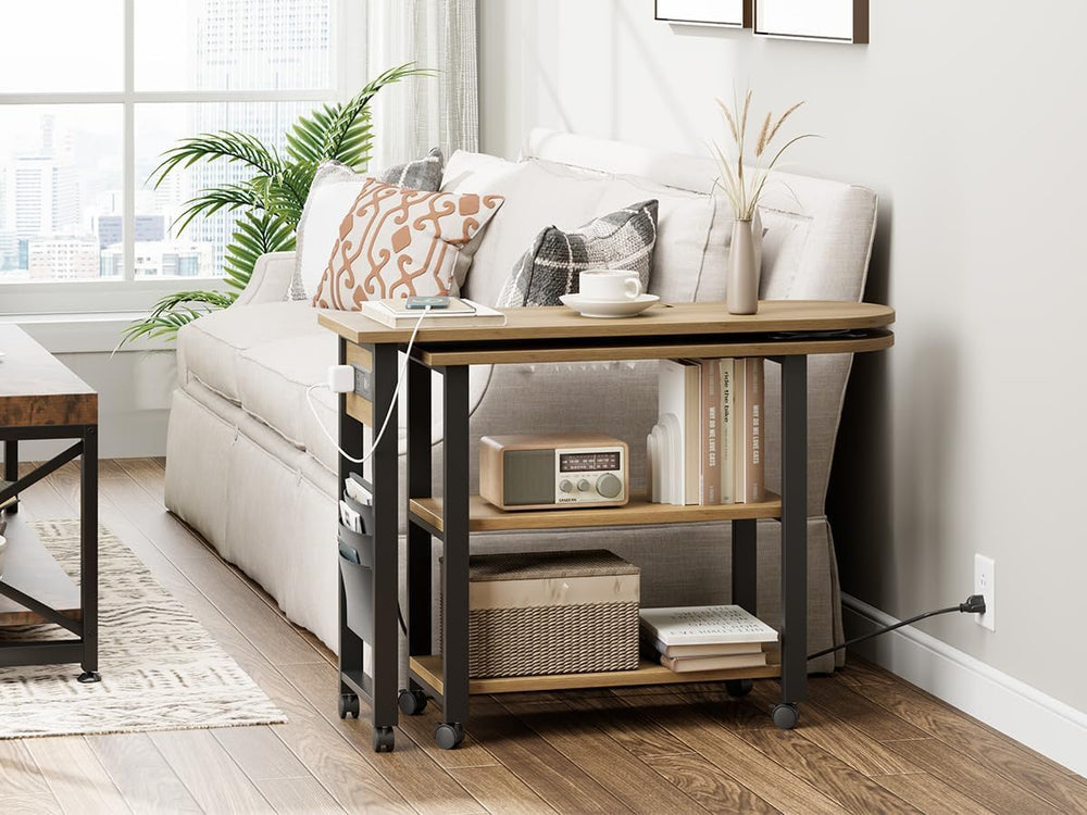 Takywep 360° Rotating Side Table with Storage, End Table with Charging Statio...
