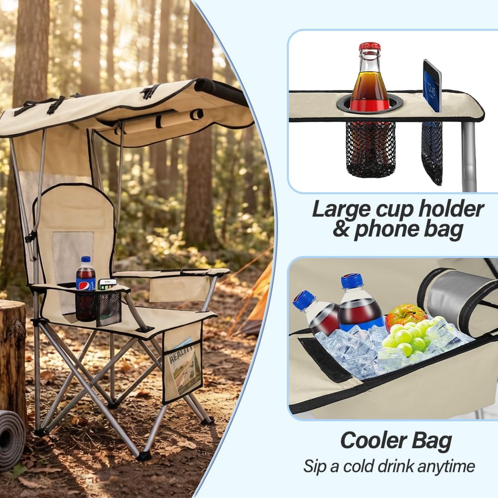 Camping Chairs with Canopy, Portable Quad Lawn Chair for Adults, Folding Recl...