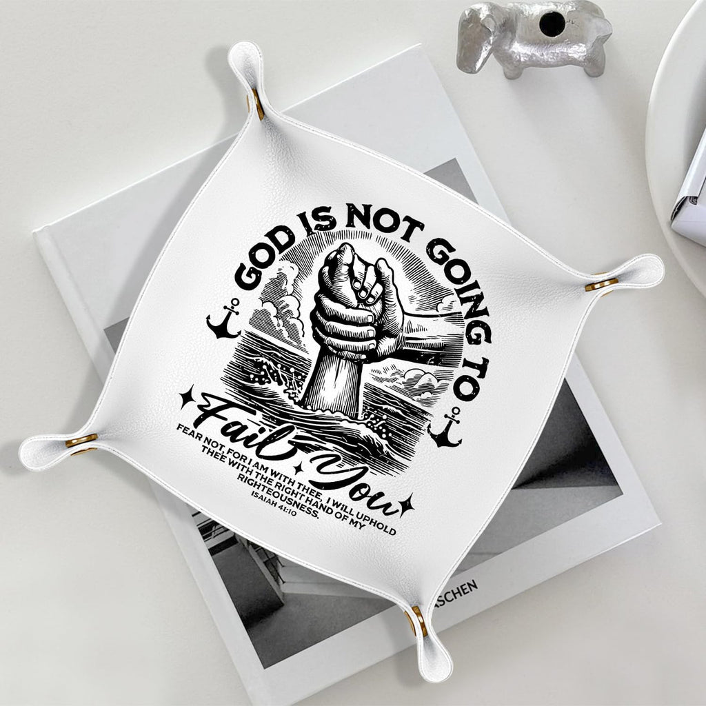 Christian Gifts Leather Jewelry Valet Tray, Religious Bible Verse Gifts PU Leather Catchall Beside Caddy Nightstand Organizer Tray for Jewelry Rings Watches Keys and Accessories, 7.8x7.8inch