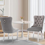 SoarFlash Kitchen Table and Chairs for 2, 31.5" Dining Table Set for 2 with Velvet Upholstered Chairs, 3 Piece Round Kitchen Table Set, Dining Room Table Set for Small Space, Apartment, Grey/White