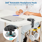 KDD 3 in 1 Headphone Hanger with Cup Holder - Rotatable Headset Hook & Desk Cord Organizer - Suitable for Coffee Mups, Water Cups, Headphone, Charging Cables, Home & Office