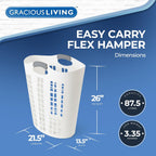Gracious Living Laundry Basket, Easy Carry Flex Collapsible Hamper, 87.5 Liters, White - Large Plastic Clothes Storage Organizer for Home, Bathroom, and Bedroom