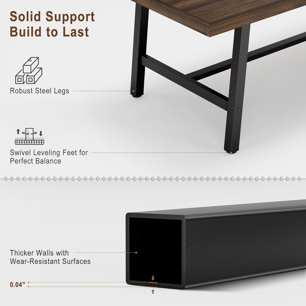 IDEALHOUSE Industrial Dining Table for 6-8 People, 70.87" Large Wooden K...