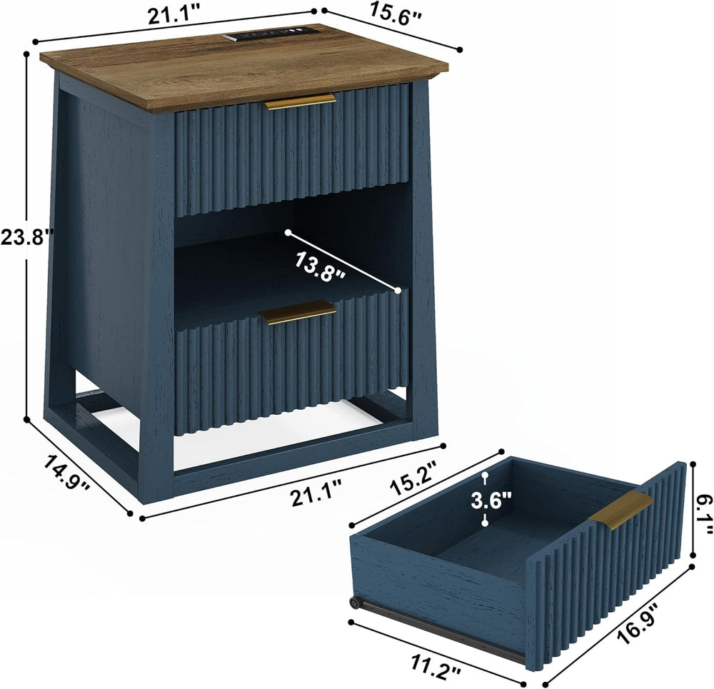 HIFYOBRO Fluted End Table with Charging Station and Motion Sensor Light, Mode...