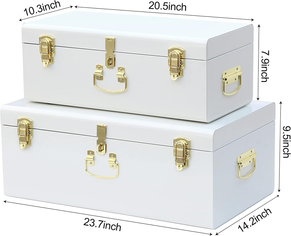 Vixdonos Decorative Metal Box Storage Trunks Set of 2 College Dorm Chest with...