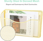 EASEPRES 3 Single Pocket Mesh Hanging File Organizer, Vertical Wall Mounted Magazine File Holder, Mount Basket Mail Paper Document Folder Organizing for Office, Home and School, Gold