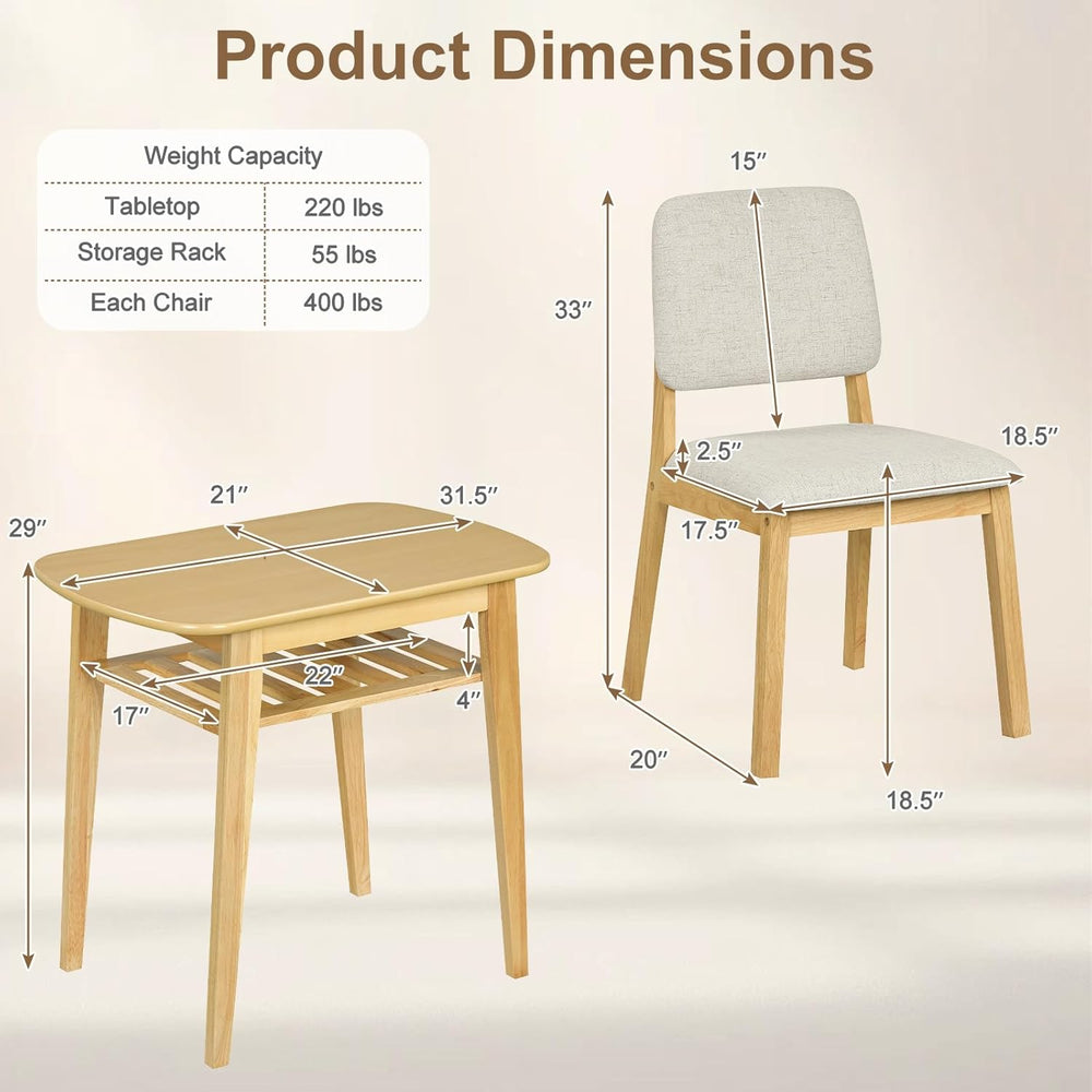 Giantex Dining Table Set for 2, Space Saving Kitchen Table and Chairs Set w/R...