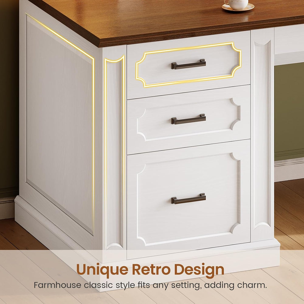 SEDETA Farmhouse 70.9" Executive Desk, Home Office Desk with File Drawer...