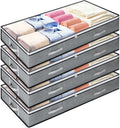 4 Pack 5.5 Inches High Under Bed Storage Containers, Low Profile Under Bed Storage Containers, Foldable Underbed Bag Stackable Closet Organizers for Blankets Clothing Comforter Wrapping Paper