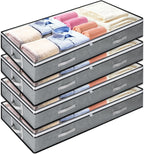 4 Pack 5.5 Inches High Under Bed Storage Containers, Low Profile Under Bed Storage Containers, Foldable Underbed Bag Stackable Closet Organizers for Blankets Clothing Comforter Wrapping Paper